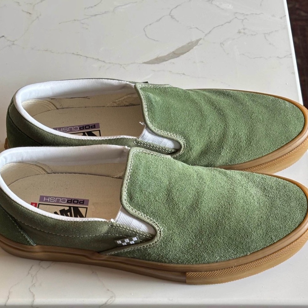Vans Pop Cush Green Slip-On Suede Men's Shoes
